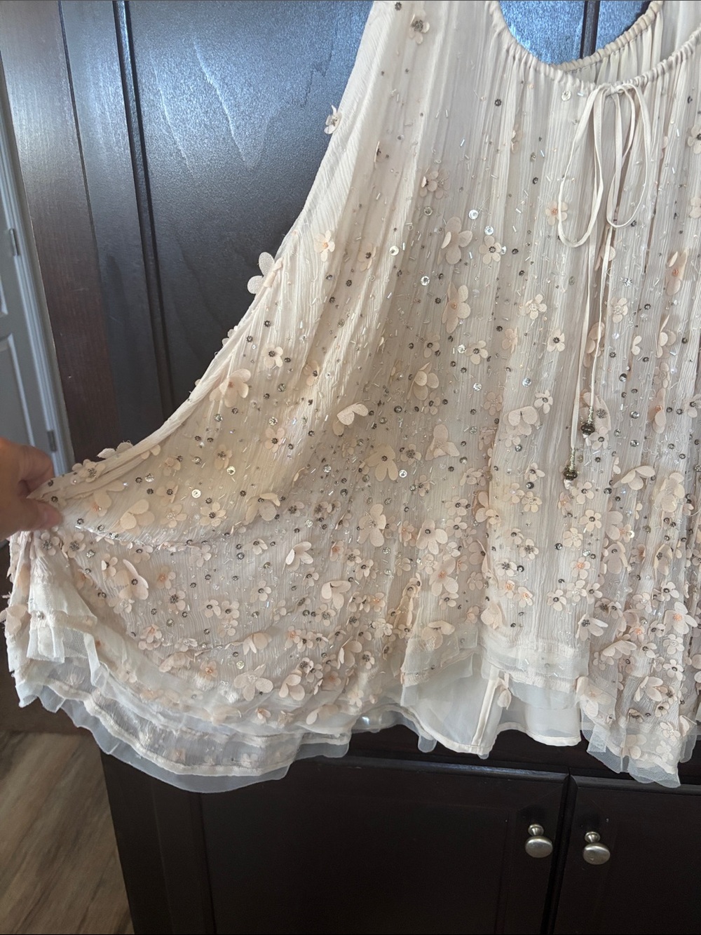 Kimchi Blue Cream Beaded & Appliqué Spaghetti Strap Dress - Picture 2 of 2